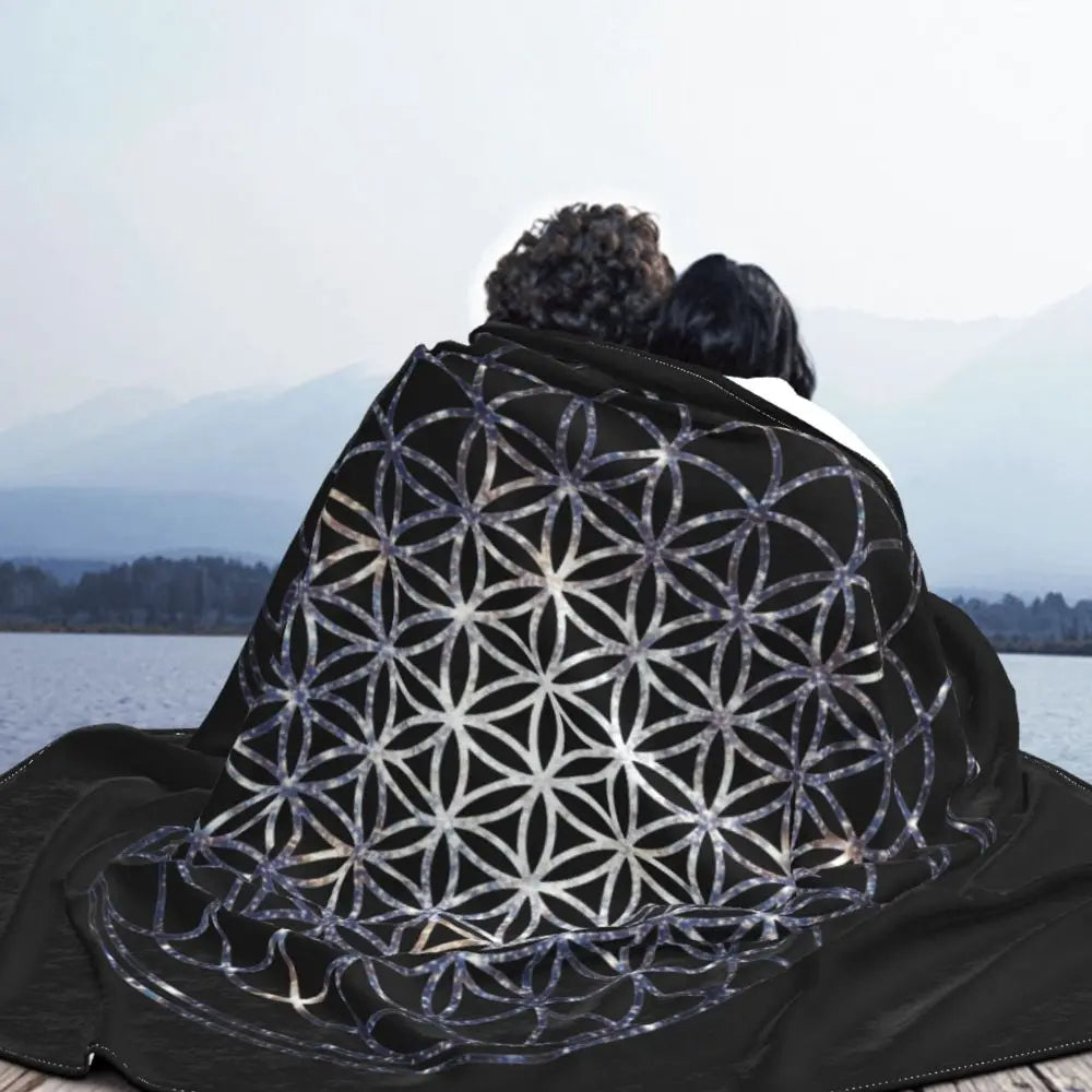 Plaid noir avec mandalas