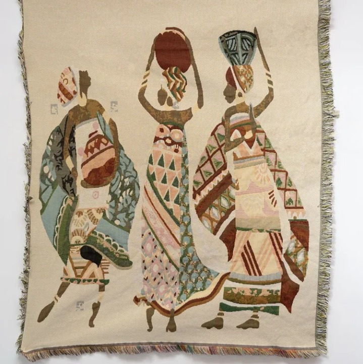 Plaid de style ethnique avec design de femmes sur fond gris