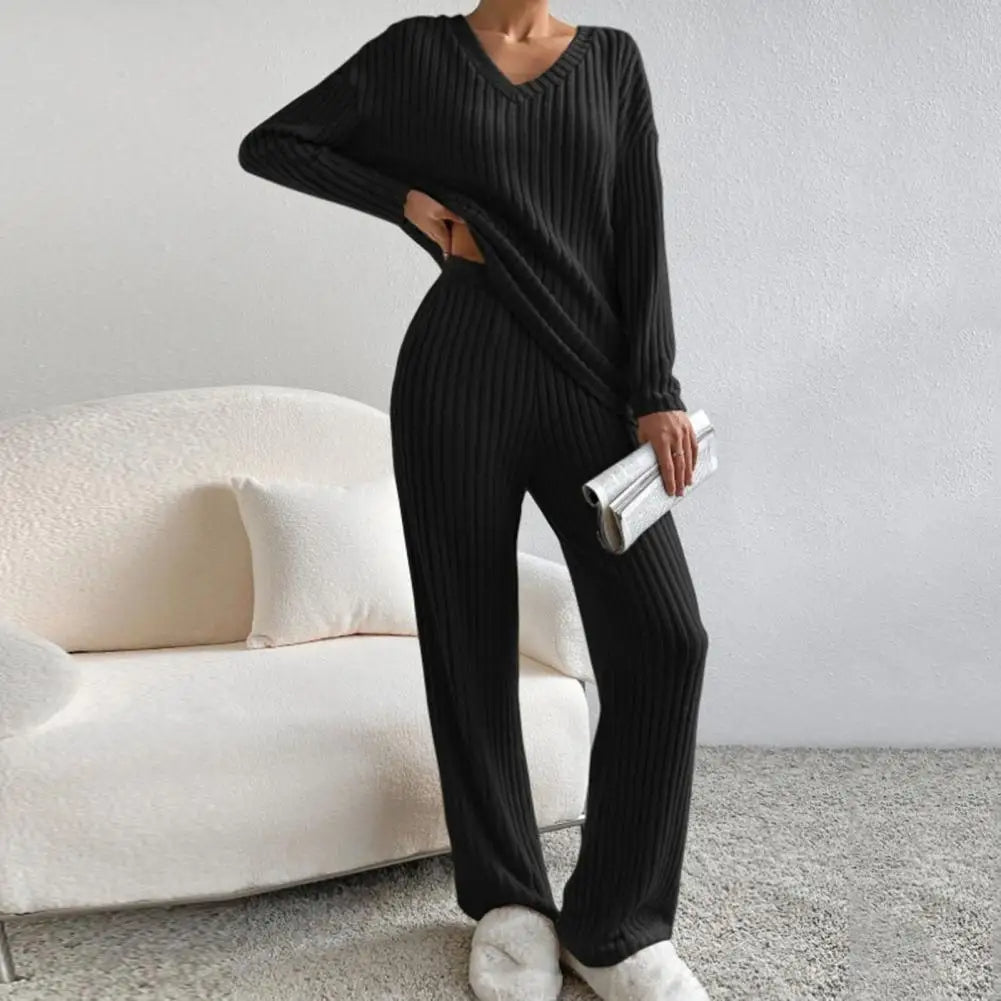 Pyjama polaire deux pièces décontracté avec col en V