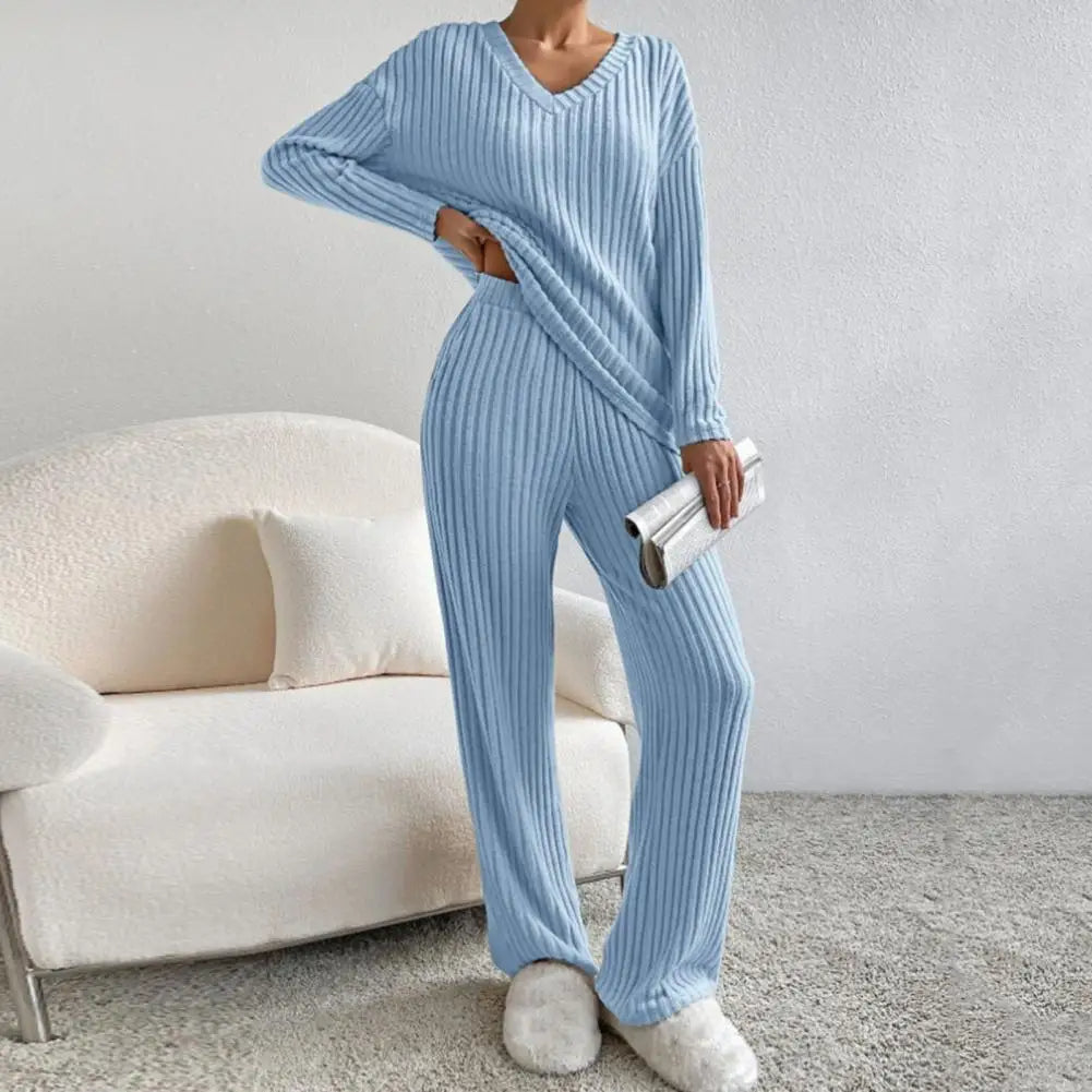 Pyjama polaire deux pièces décontracté avec col en V