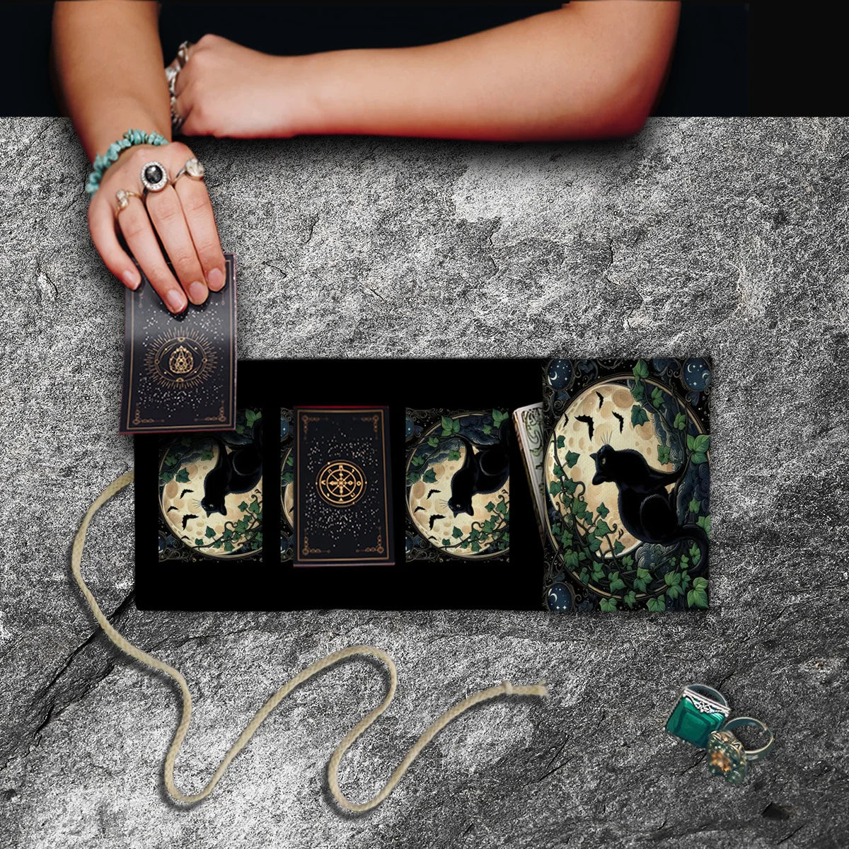 Sac de Rangement Tarot Chat Noir Mystique