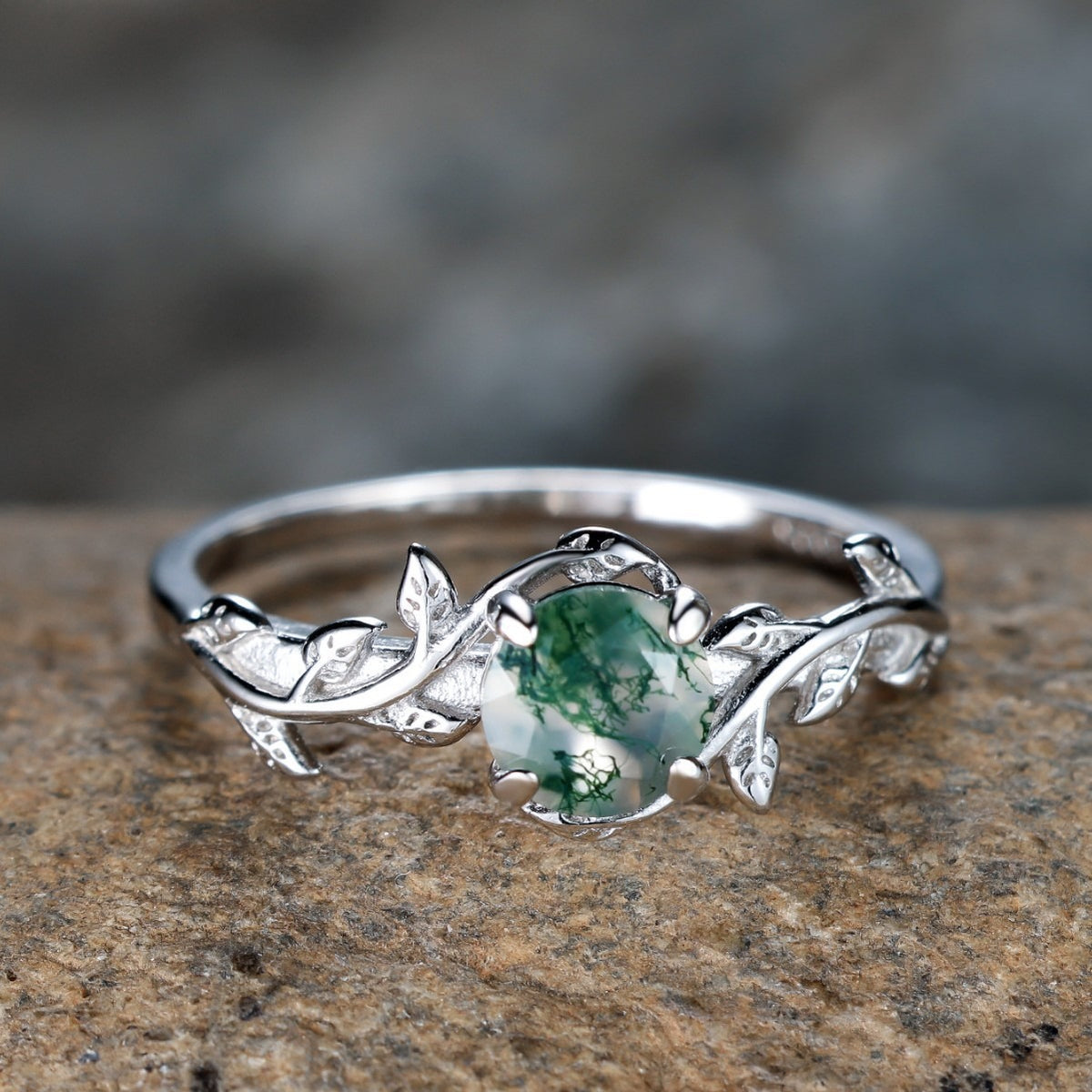 Bague Feuilles en Agate Mousse
