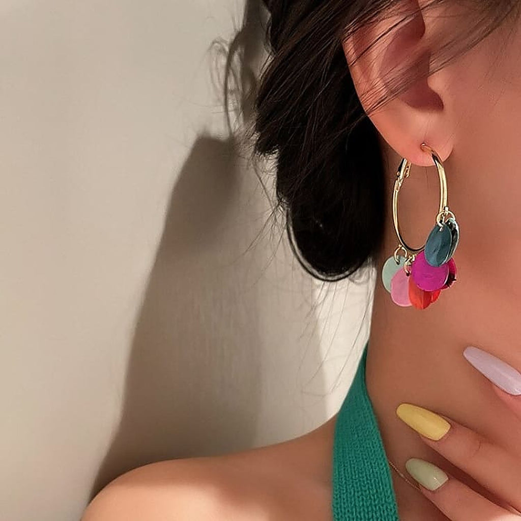 Boucles d'Oreilles Bohème, Sequins Colorés