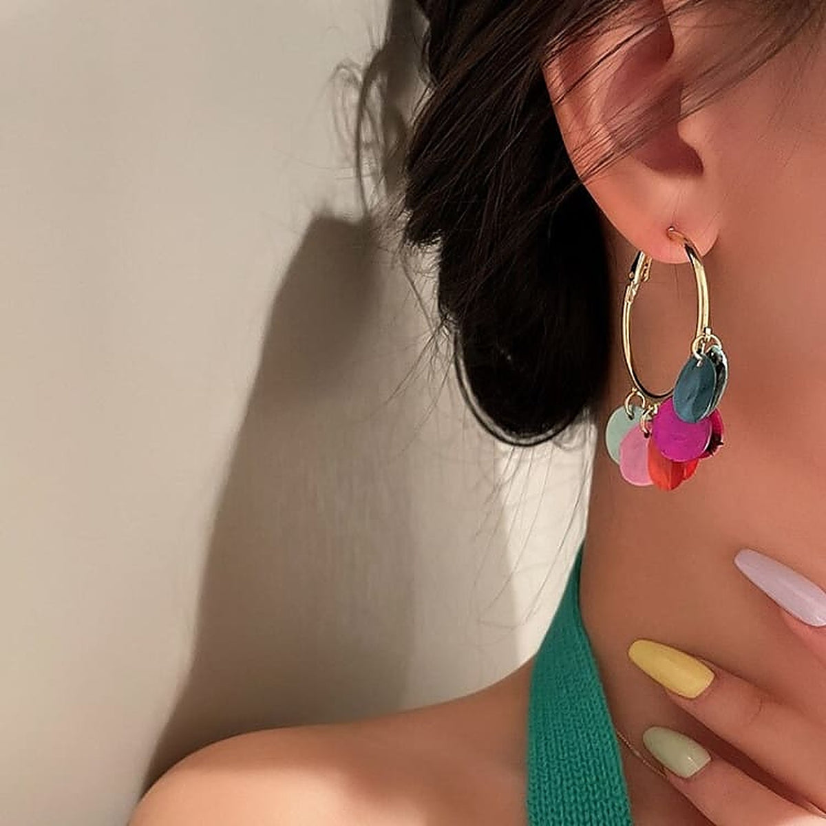 Boucles d'Oreilles Bohème, Sequins Colorés