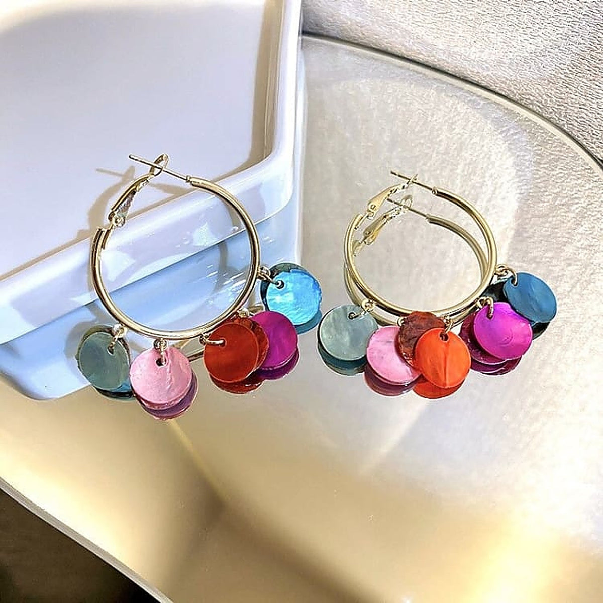 Boucles d'Oreilles Bohème, Sequins Colorés