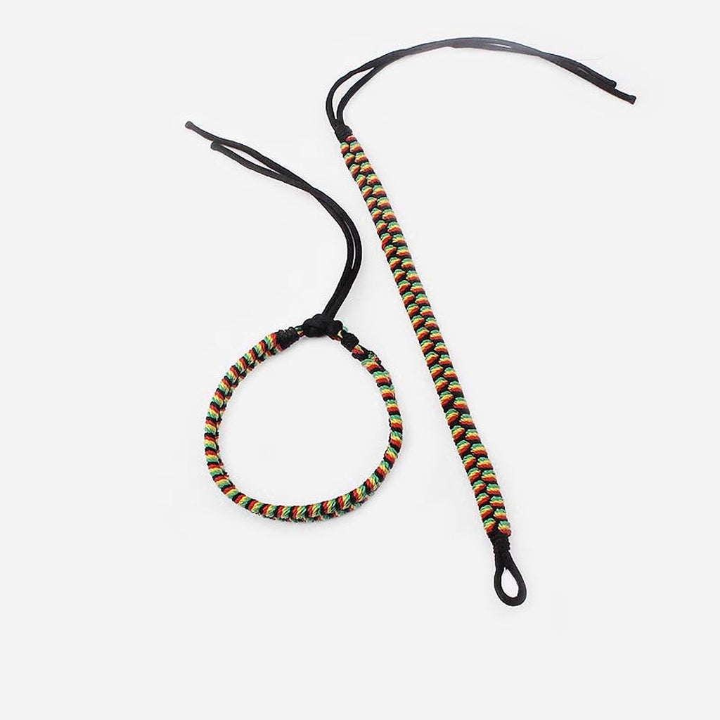 Bracelet brésilien Rasta fermé et son tressage déployé en longueur