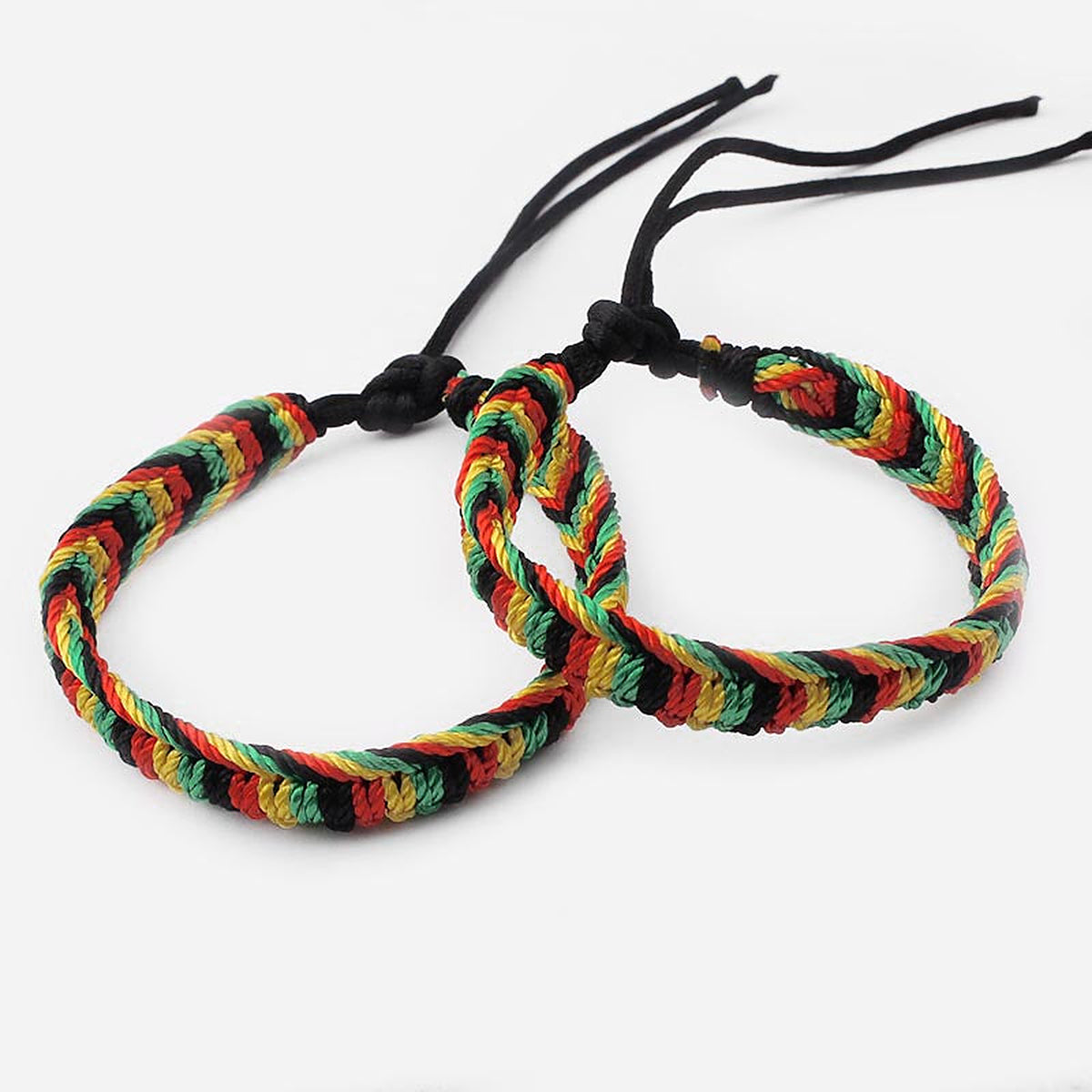 Bracelets brésiliens Rasta, tressage chevron et cordon noir ajustable