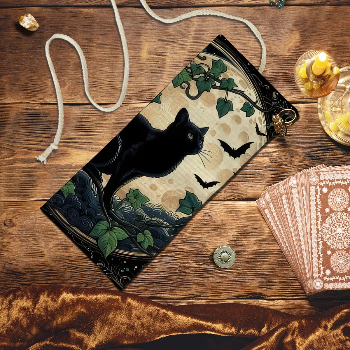 Sac de Rangement Tarot Chat Noir Mystique
