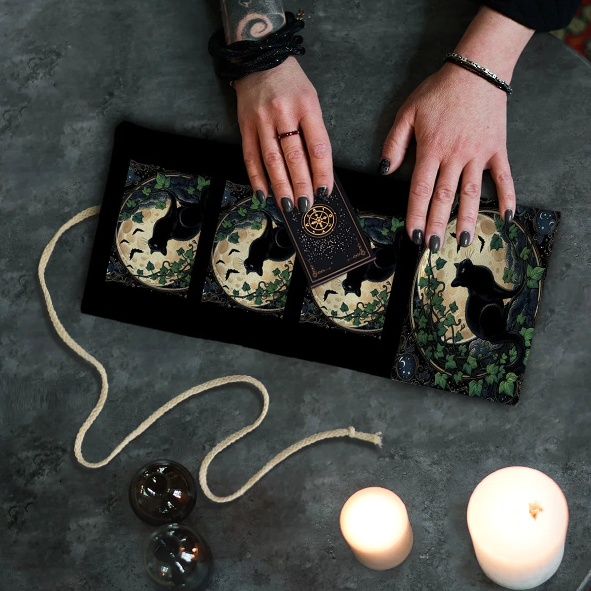 Sac de Rangement Tarot Chat Noir Mystique