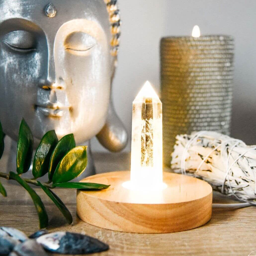 Cristal de roche socle bois