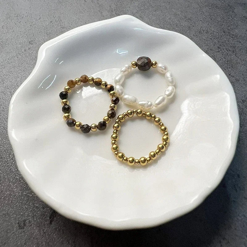 Trio de Bagues en perles d’Œil de Tigre Image