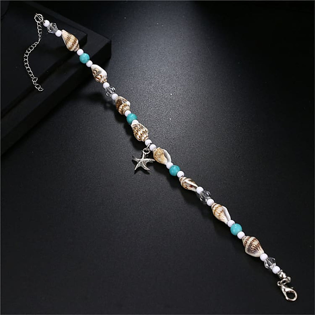 Bracelet de cheville en coquillages à plat, longueur ajustable avec chaîne d'extension