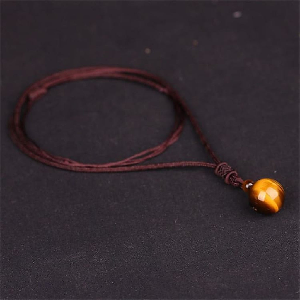 Collier en oeil de tigre entier avec son long cordon fin tressé brun