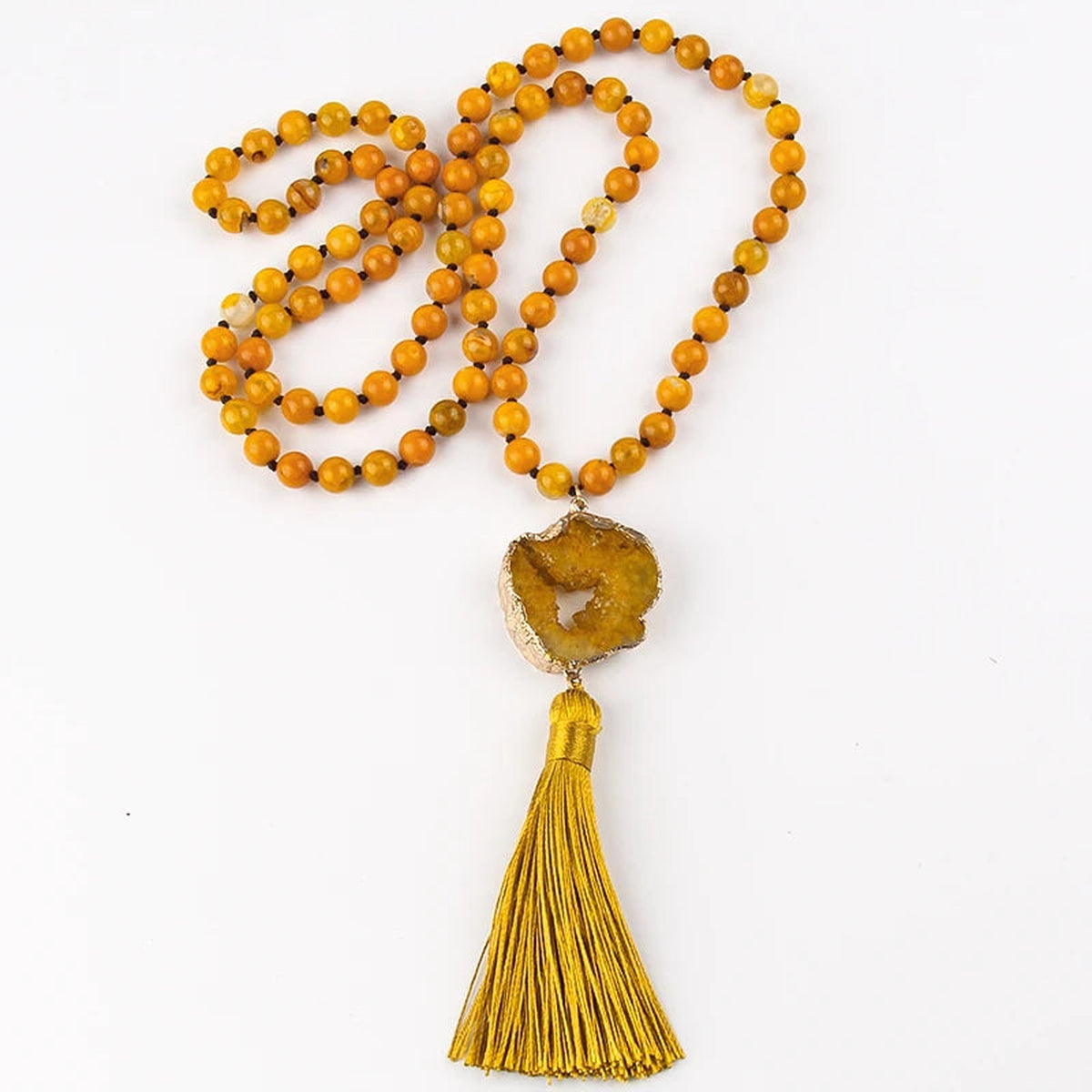 Collier géode agate variante orange avec perles naturelles