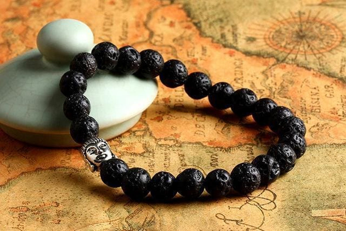 Bracelet Bouddha en Pierre de Lave grise