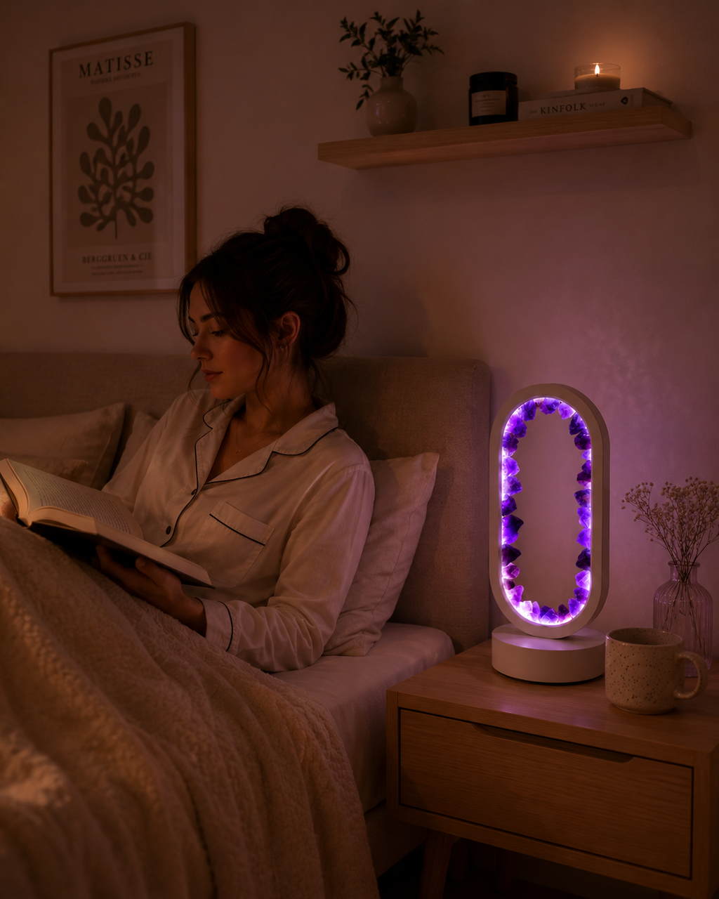 Lampe de Chevet LED en Améthyste Brute