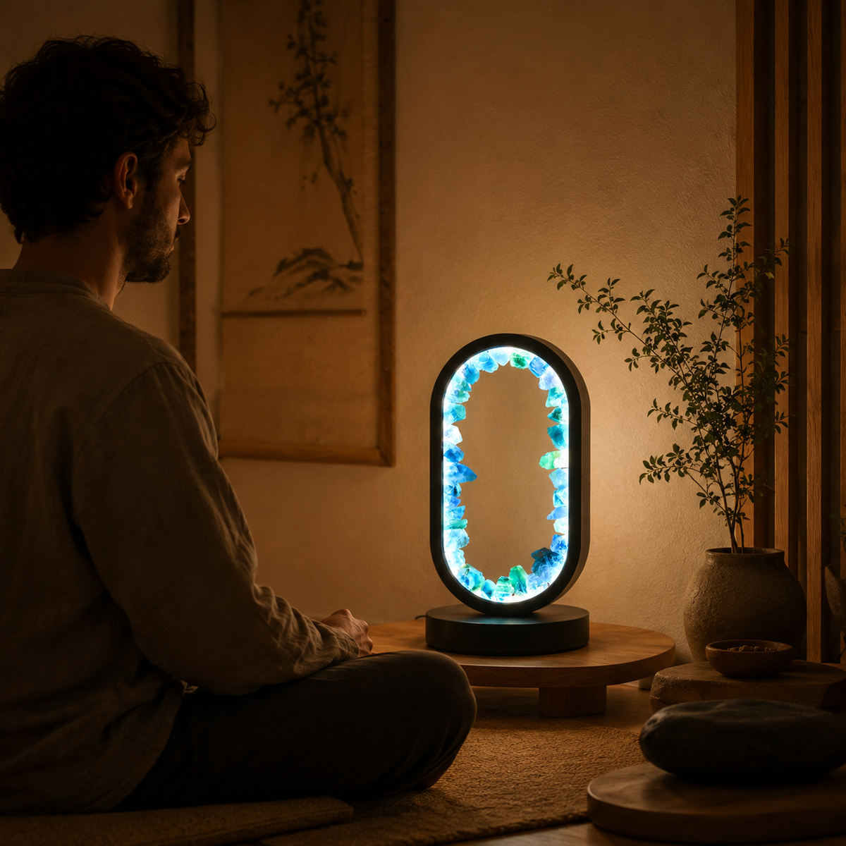 Lampe de Chevet LED en Fluorite Bleue