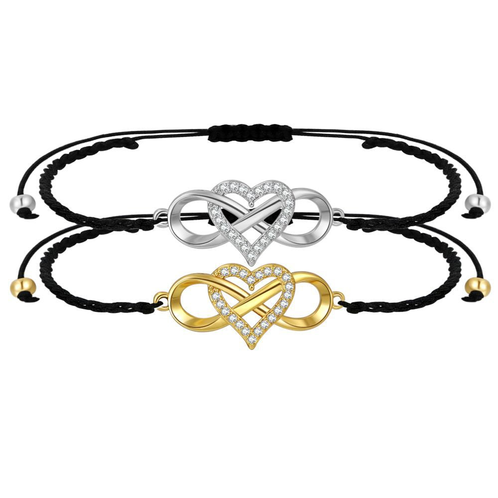 Bracelet de couple réglable avec symbol infini et coeur
