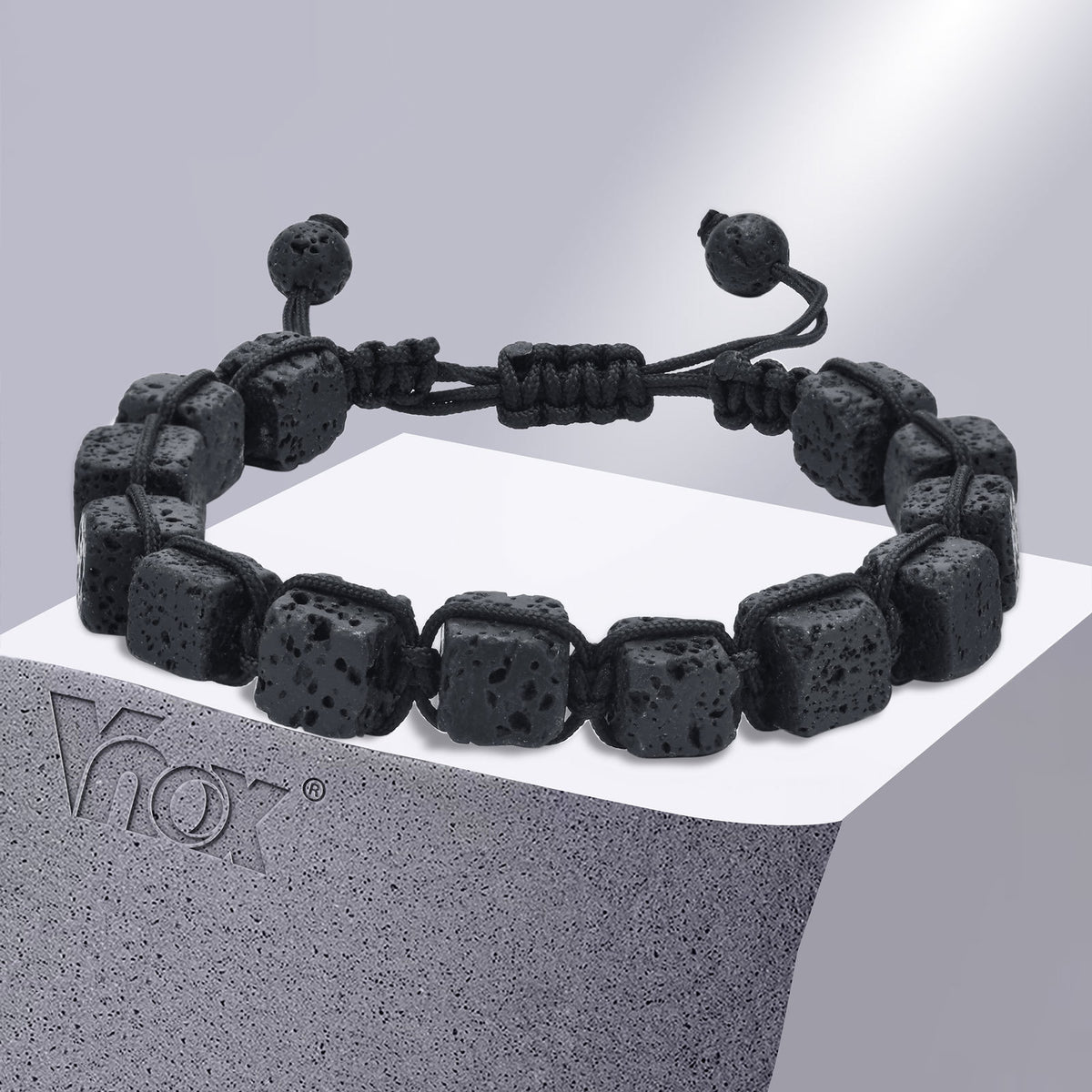 Bracelet pierre de lave carrées géométriques