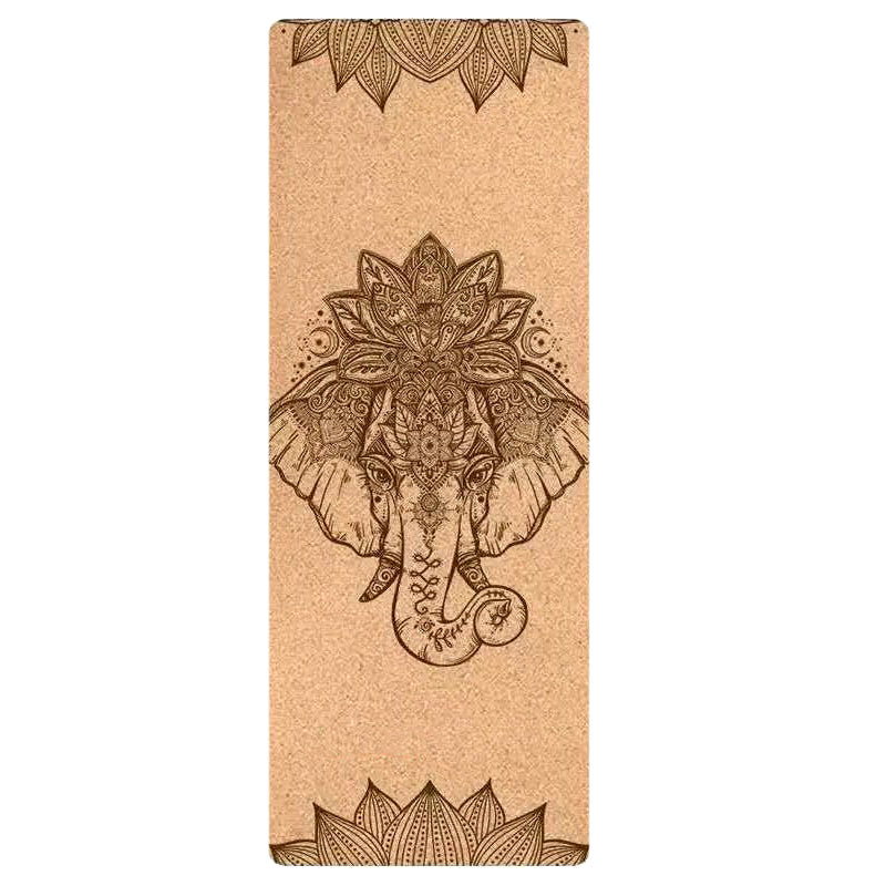 Tapis de Yoga en liège naturel antidérapant motif éléphant