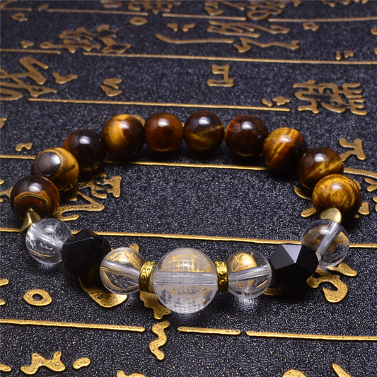 Bracelet œil de tigre avec boule en cristal gravé