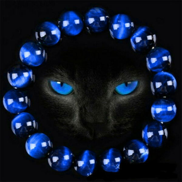 Bracelet œil De Tigre Bleu Roi - Perles Ajustables - Acier Inoxydable - Neuf Avec étiquettes