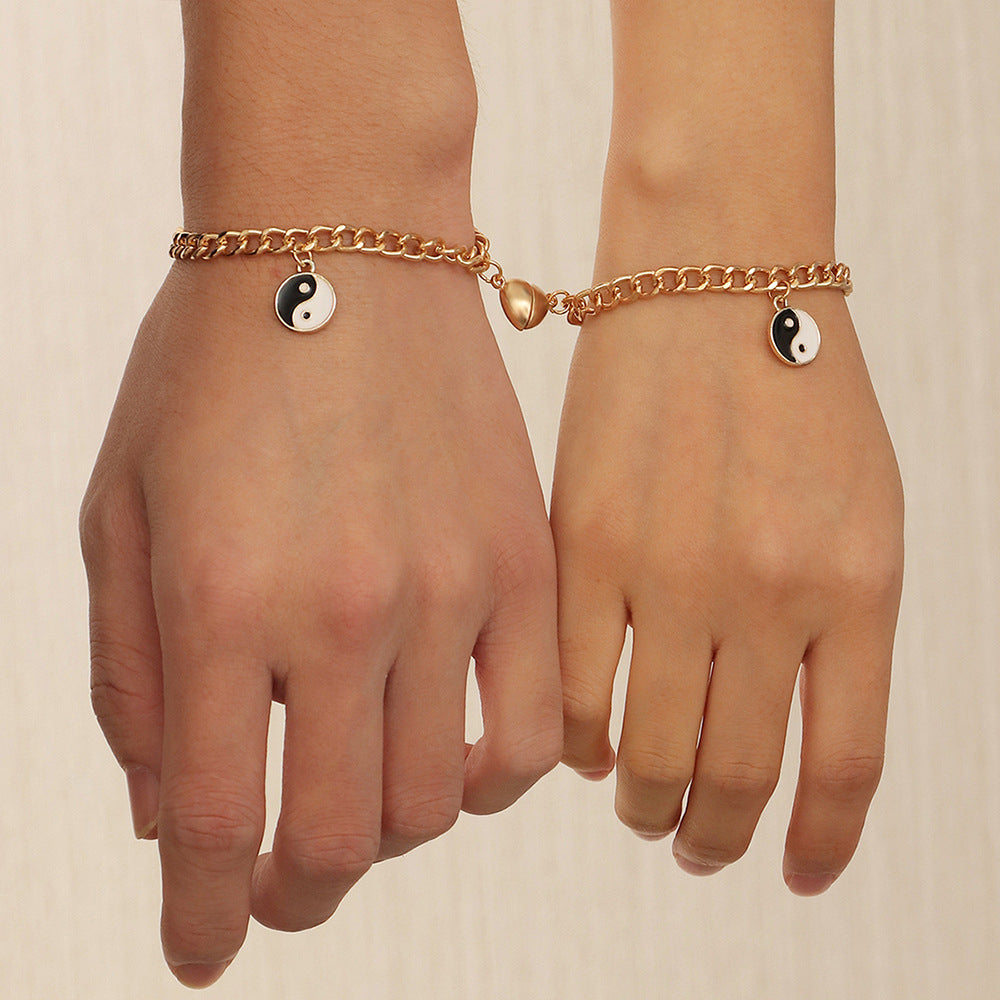 Bracelet de couple doré avec pendentif yin yang