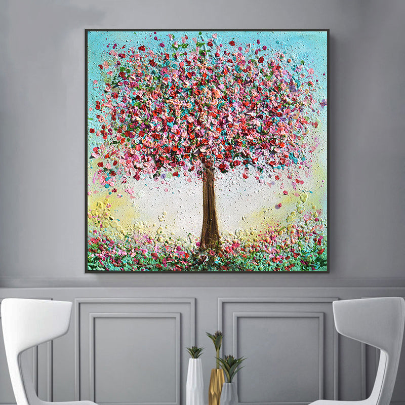 Tableau arbre de vie coloré abstrait style peinture à l'huile