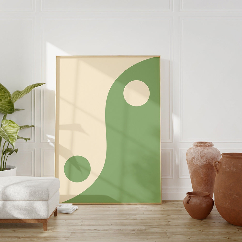 Tableau zen Yin Yang vert et blanc