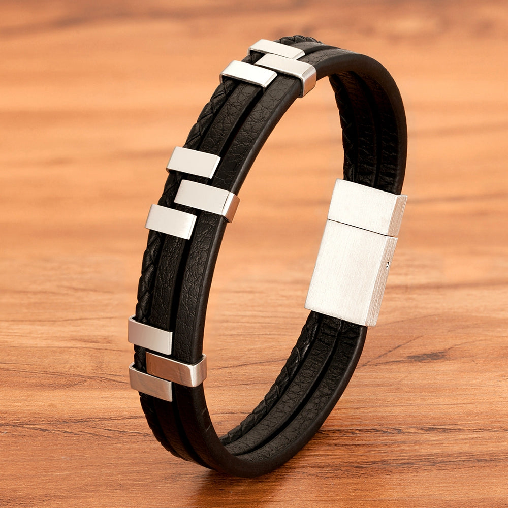 Bracelet pour homme en cuir à trois couches