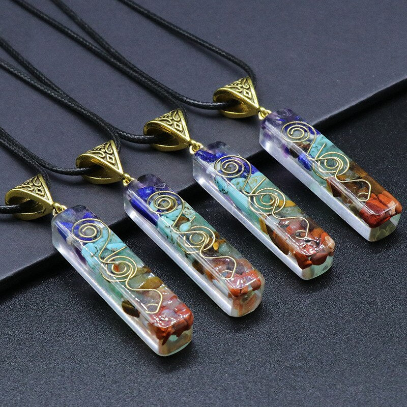 Collier 7 Chakras avec pendentif en amulette naturelle - Collier
