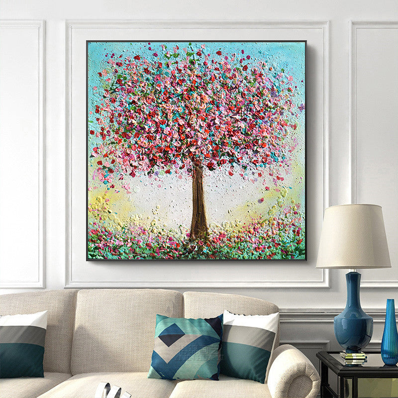 Tableau arbre de vie coloré abstrait style peinture à l'huile