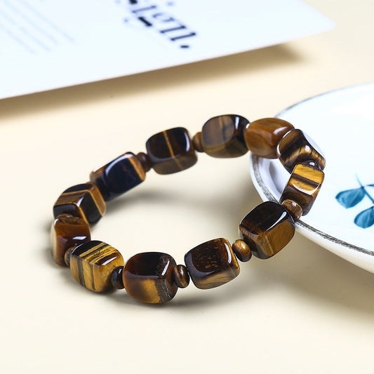 Bracelet œil de tigre en pierres carrées