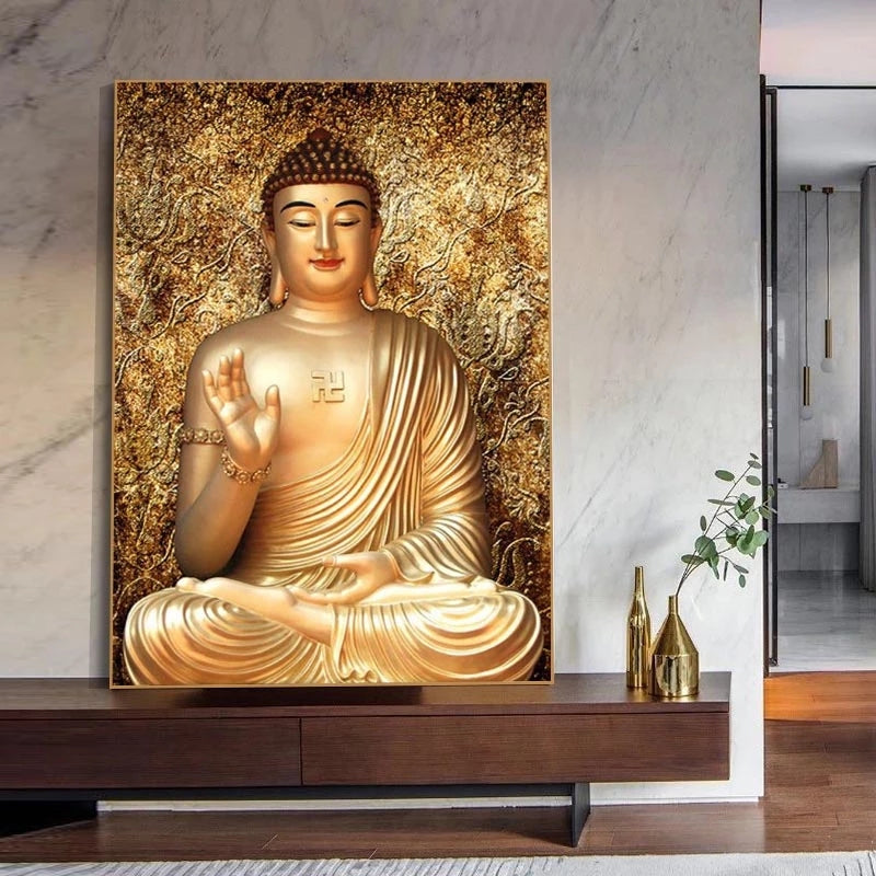 Tableau bouddha doré moderne