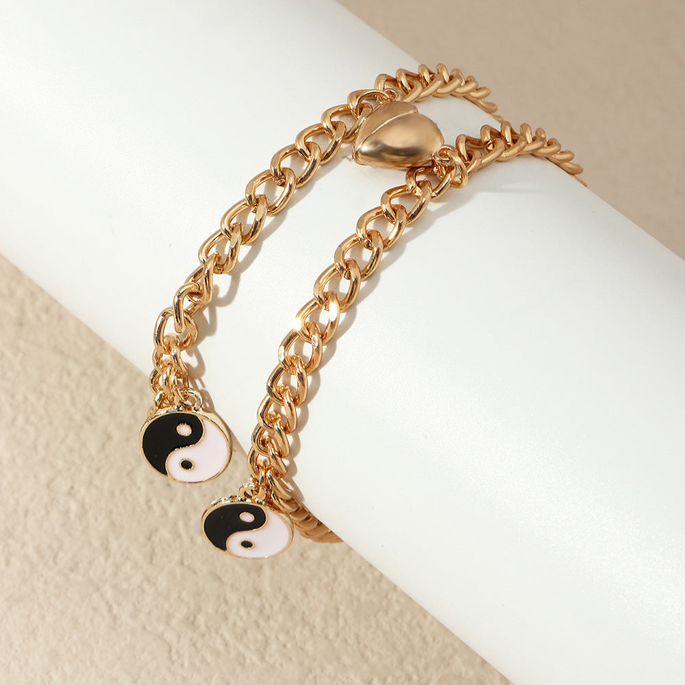 Bracelet de couple doré avec pendentif yin yang