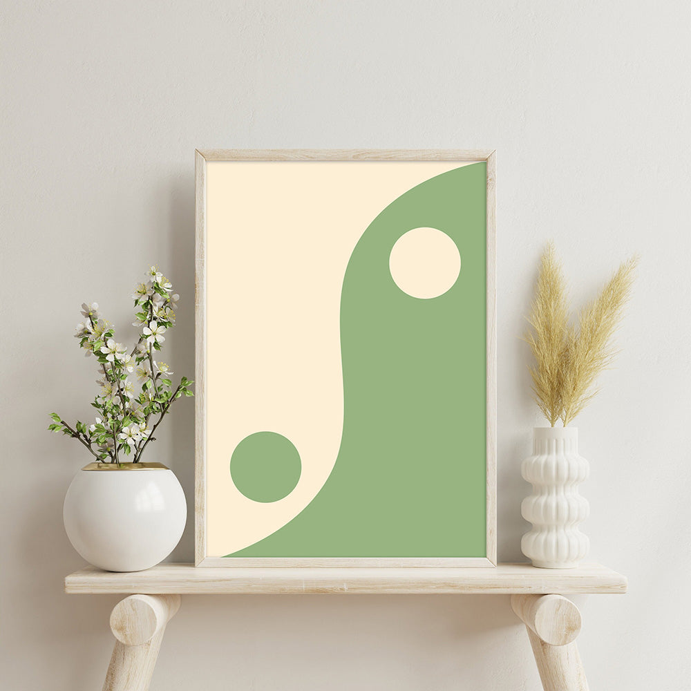 Tableau zen Yin Yang vert et blanc