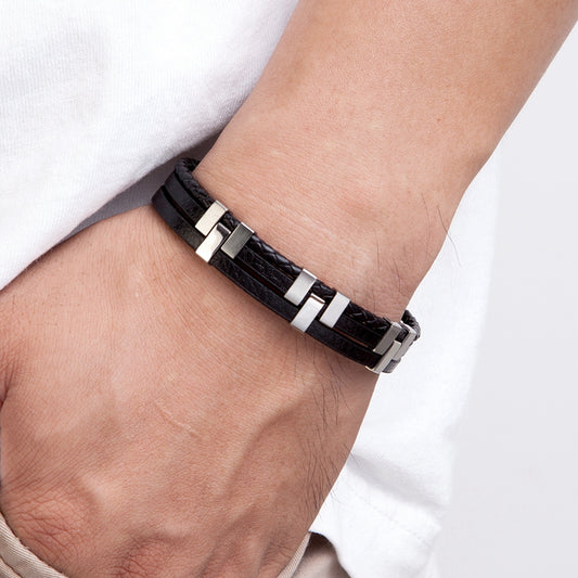 Bracelet pour homme en cuir à trois couches