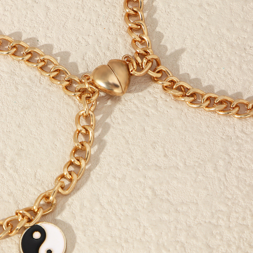 Bracelet de couple doré avec pendentif yin yang