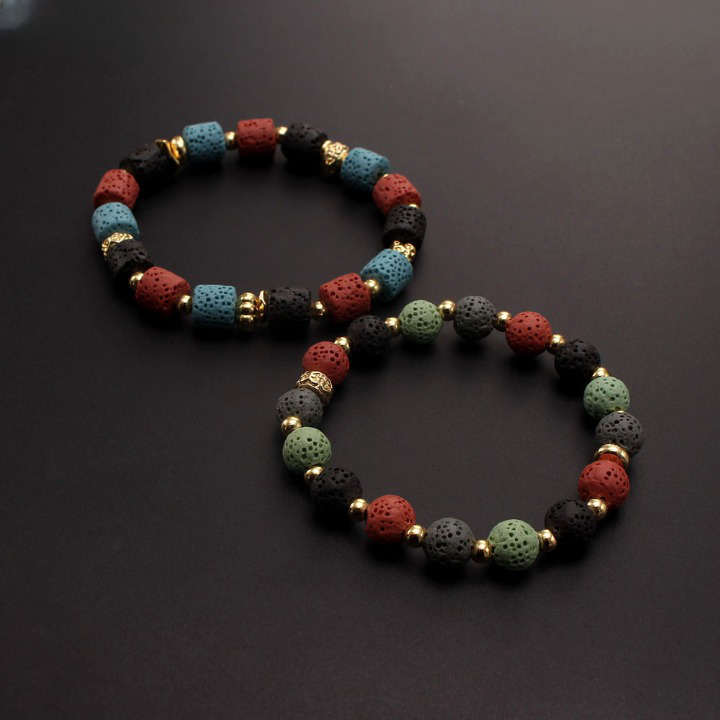 Bracelet pierre de lave style bohémien colorée