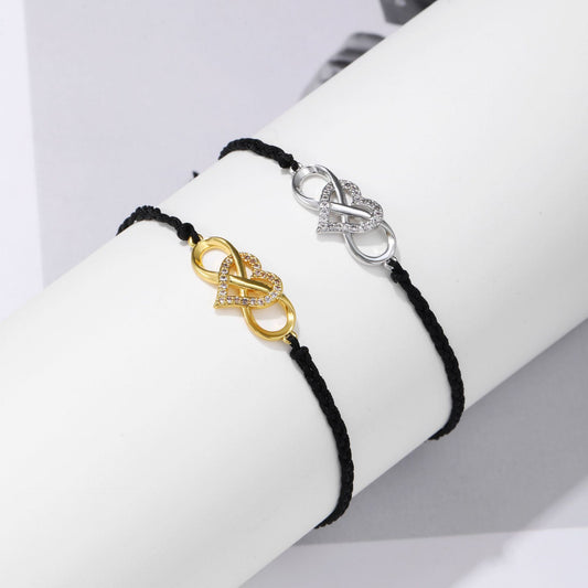 Bracelet de couple réglable avec symbol infini et coeur
