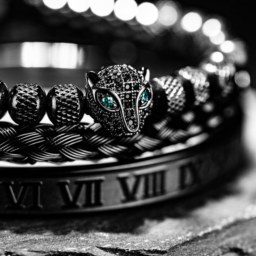 Bracelet pour homme tressé avec tête de léopard