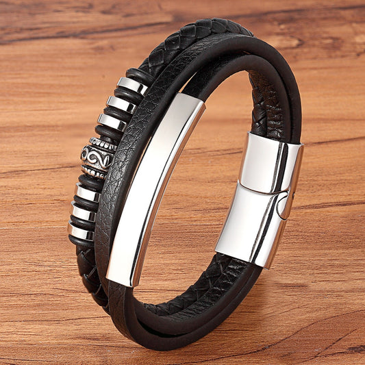 Bracelet pour homme multicouches en cuir