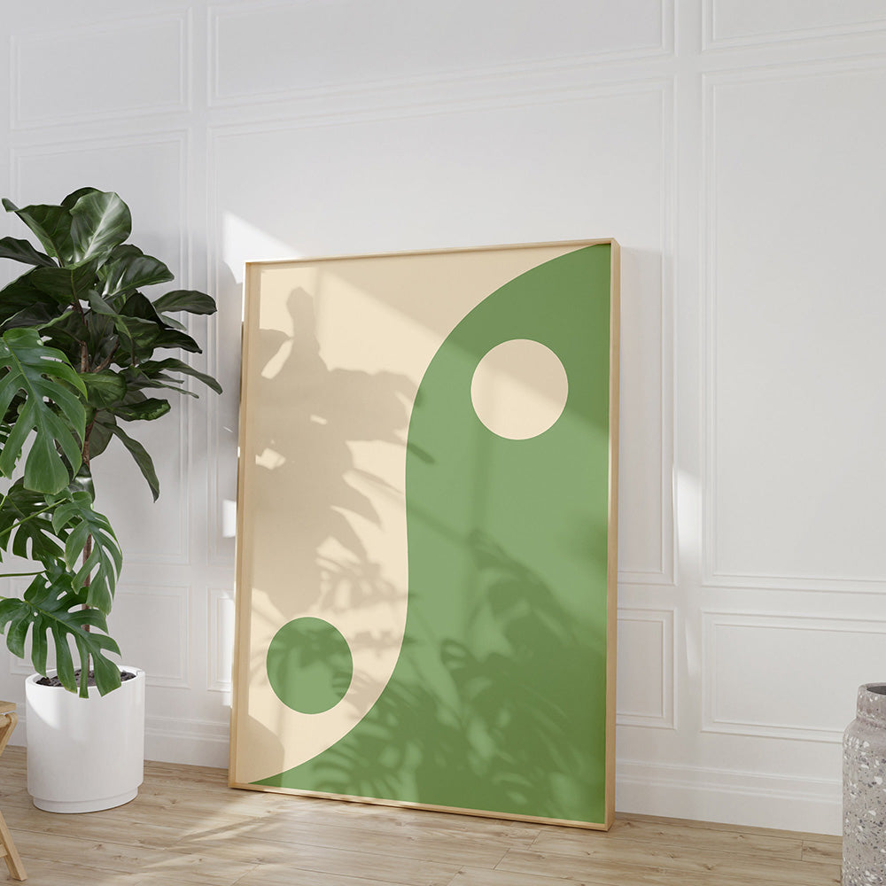 Tableau zen Yin Yang vert et blanc