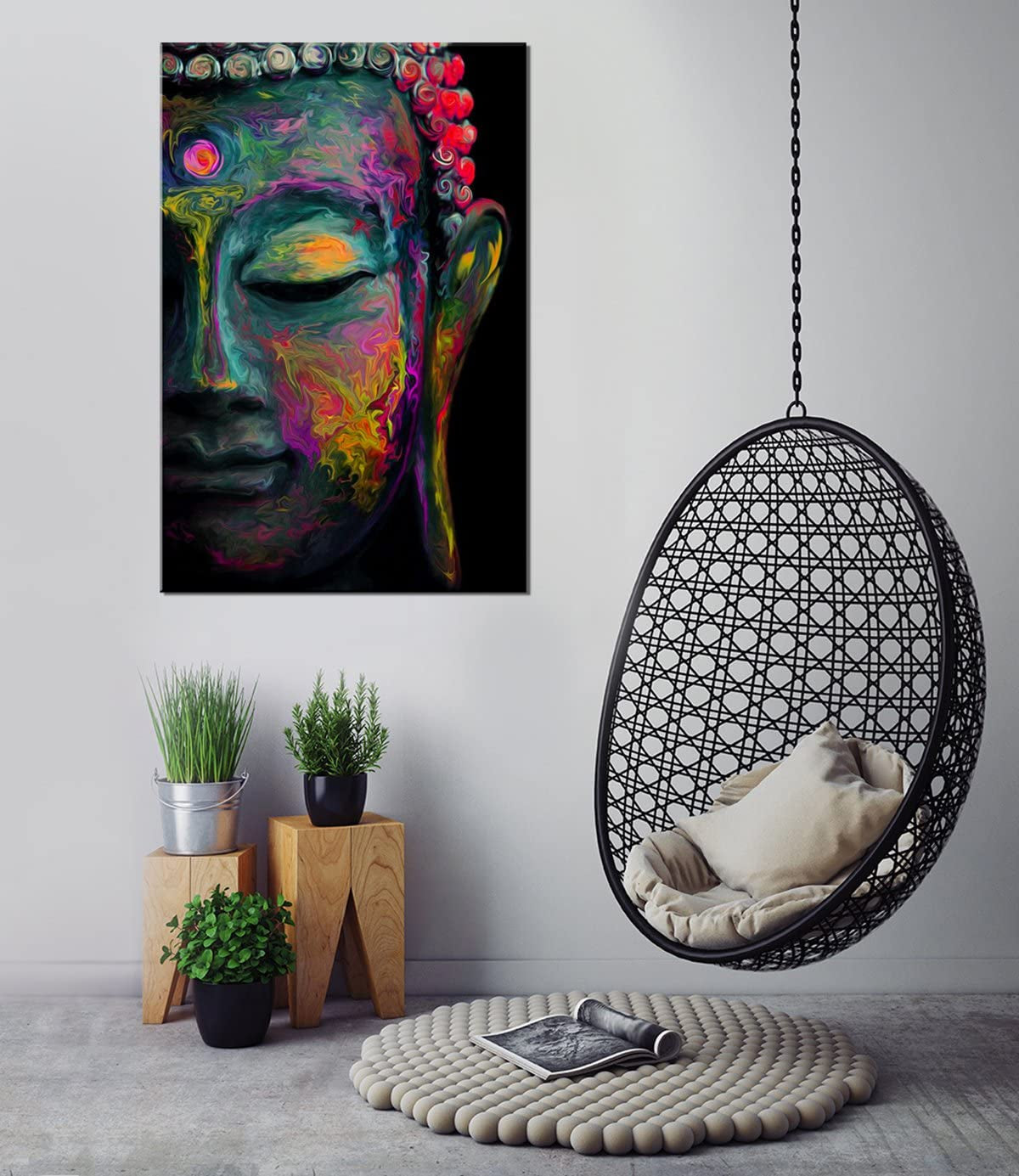 Tableau zen tête de bouddha coloré