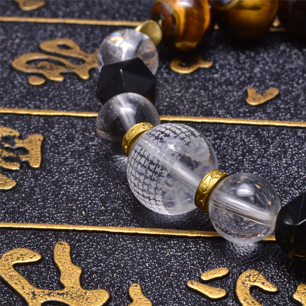 Bracelet œil de tigre avec boule en cristal gravé