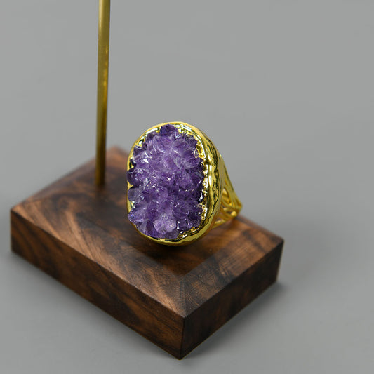 Bague en pierre naturelle plaquée or en améthyste naturelle