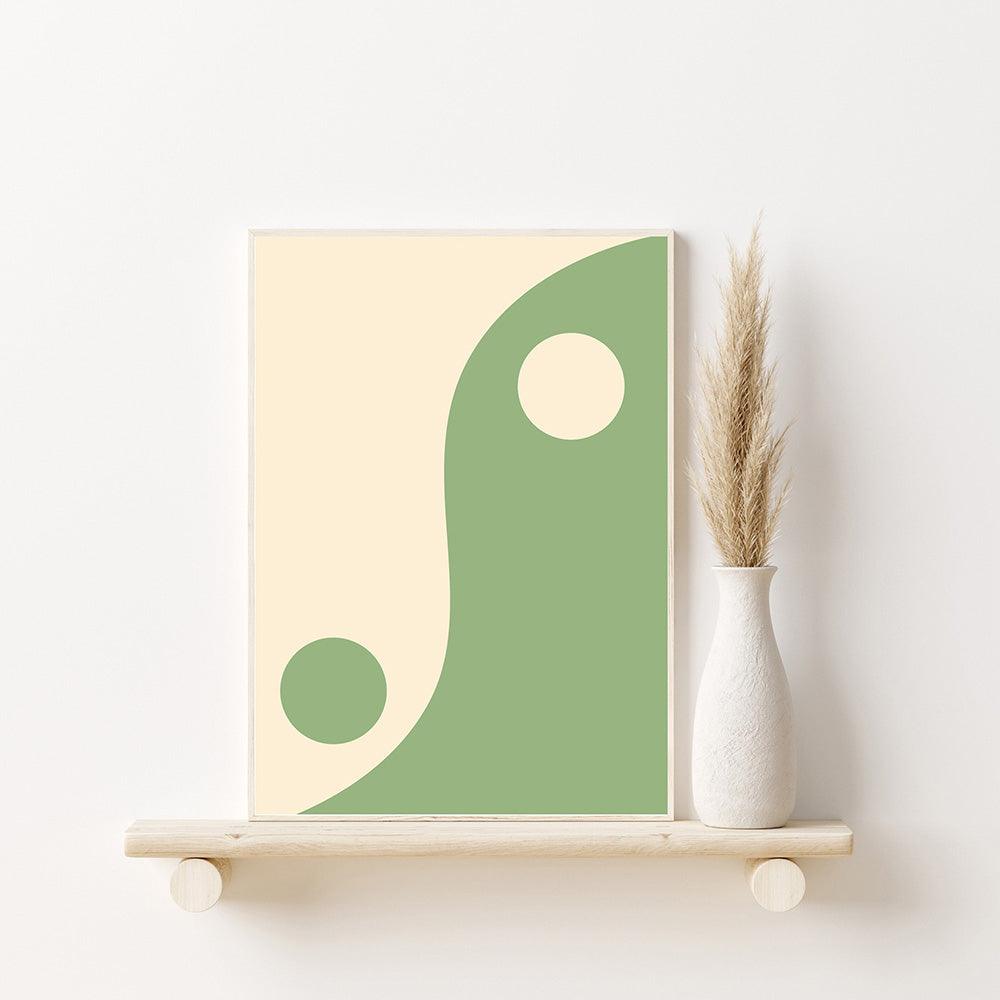 Tableau zen Yin Yang vert et blanc