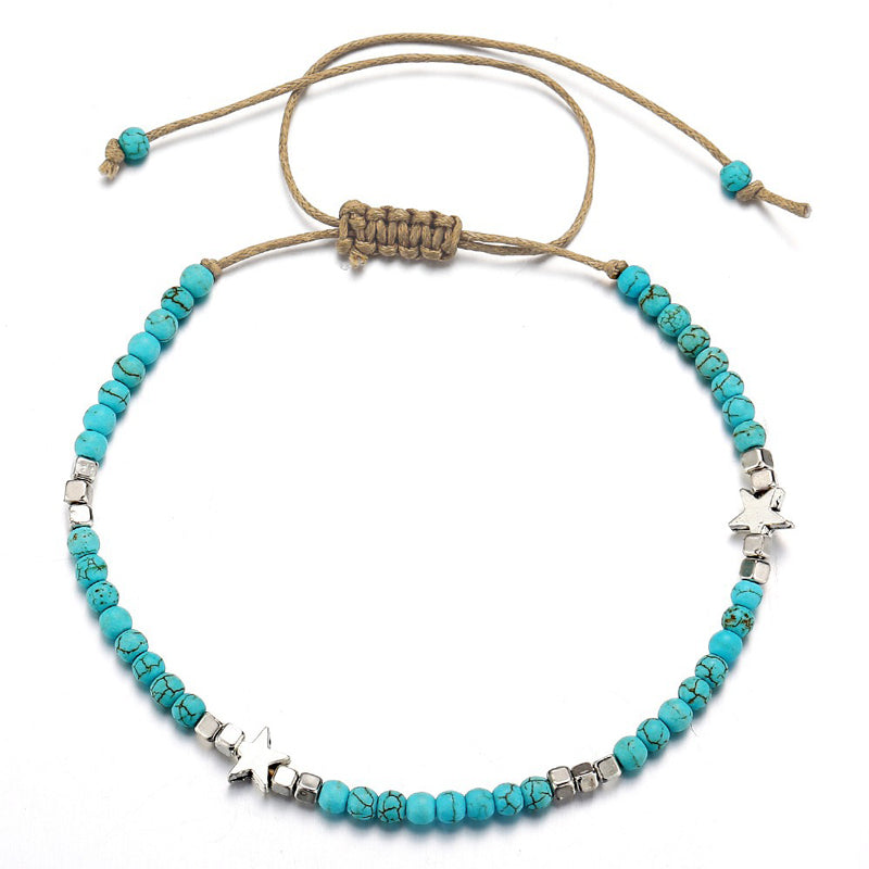 Bracelet de cheville en perles turquoises pour femmes avec étoile