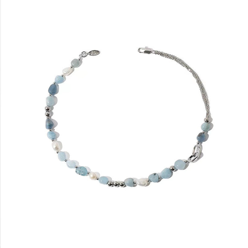 Collier en pierre naturelle bleue mélangée de perles d'eau douce