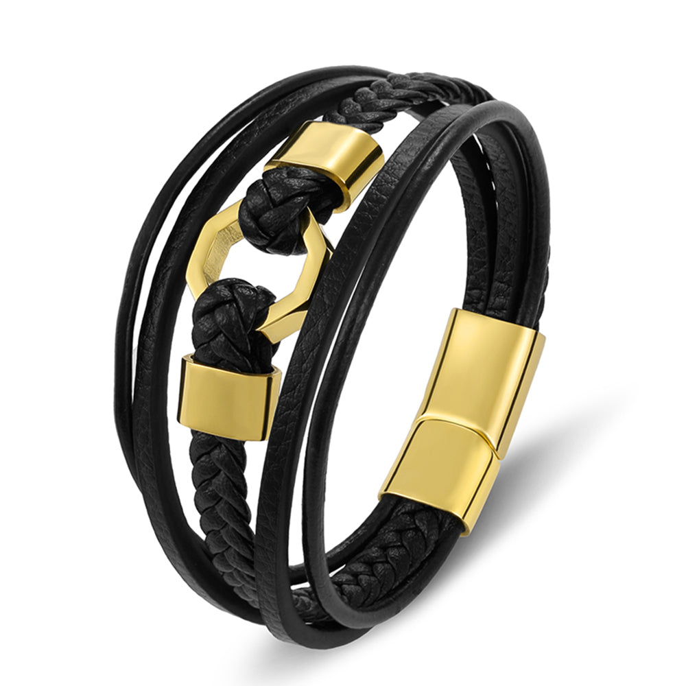 Bracelet pour homme en cuir tressé en acier inoxydable